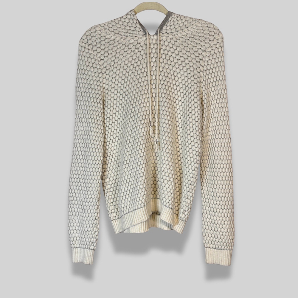 Anthropologie Sleeping on Snow Hooded Sweater Cotton Angora Blend Women's Medium